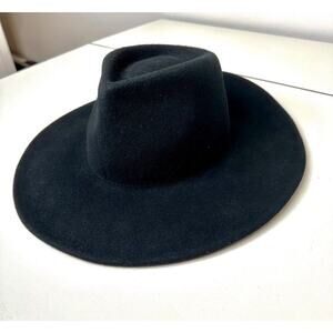 NWOT Sturdy Black Teardrop Round Wide Brim Wool Fedora Unisex